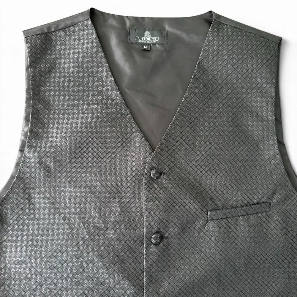 Vittorino Signature Collection Vest Mens M Gray Geometric Print 5 Button Formal